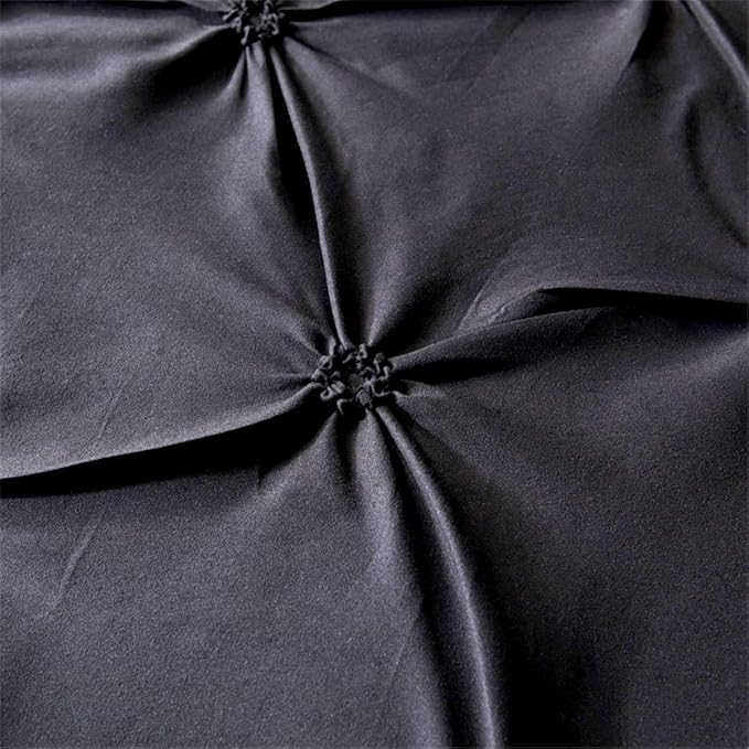 Feelyou Pinch Pleated Duvet Cover with Zipper Closure Pintuck Comforter Cover Set Twin Size Luxurious Pintuck Tufted Bedding Set Solid Black Microfiber Bedspread Cover with 1 Pillow Shams Soft