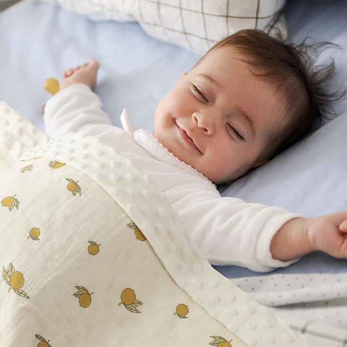 Fluffy-backed Swaddle Blankets Baby Double Layer Muslin 100% Cotton Front Nursery Plush Dotted Fleece Back Receiving Bed Quilt Blanket for Unisex Newborn Baby Toddler Boys Girls 30 x 41 Inches