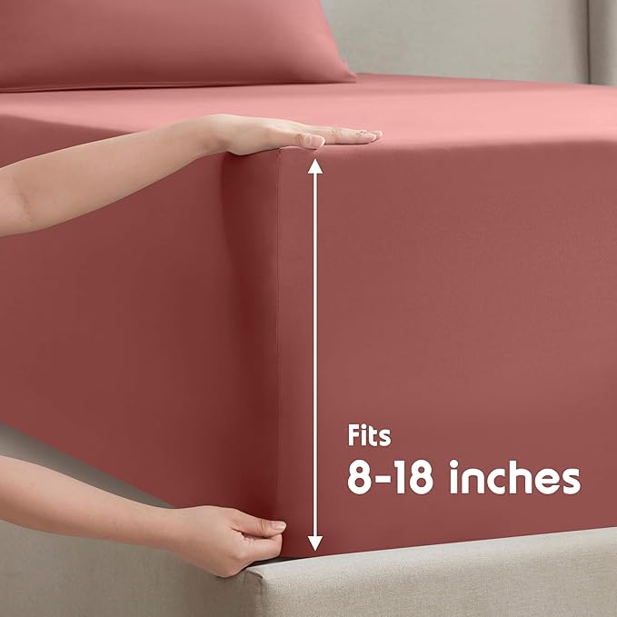 Nestl Split King Sheet Set - 1800 Ultra-Soft Microfiber Bed Sheets - Double Brushed - Deep Pockets - Easy Fit - 5 Piece Set - Bed Sheets & Pillowcases (Split King, Pink Clay)