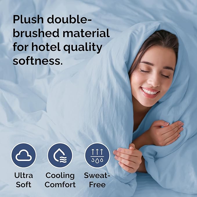 Duvet Cover Full Size - Extra Soft Full Size Duvet Cover - Lightweight, Breathable & Cozy - Easy Care & Fade Free with Zipper Closures & Ties - 80" x 90" Inches - (Sky Blue) Comforter Not Included