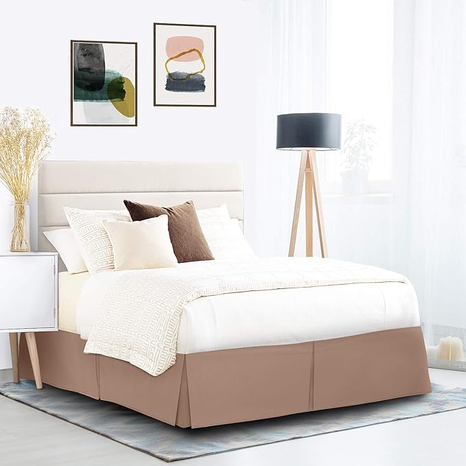Nestl Taupe Bed Skirt Cal King Size - Cal King Bed Skirt 14 Inch Drop - Brushed Microfiber Bed Skirts - Hotel Quality Pleated Bed Skirt - Shrinkage & Fade Resistant