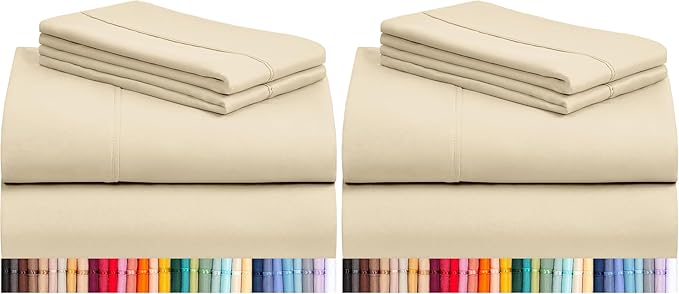 LuxClub 4 PC Full Sheet Set, Deep Pockets Wrinkle Free Cooling Bed Sheets Hotel Bedding for Women, Men, Kids & Teens, Includes 1 Fitted Sheet, 1 Flat Sheet and 2 Pillowcases-Cream (Pack of 2)
