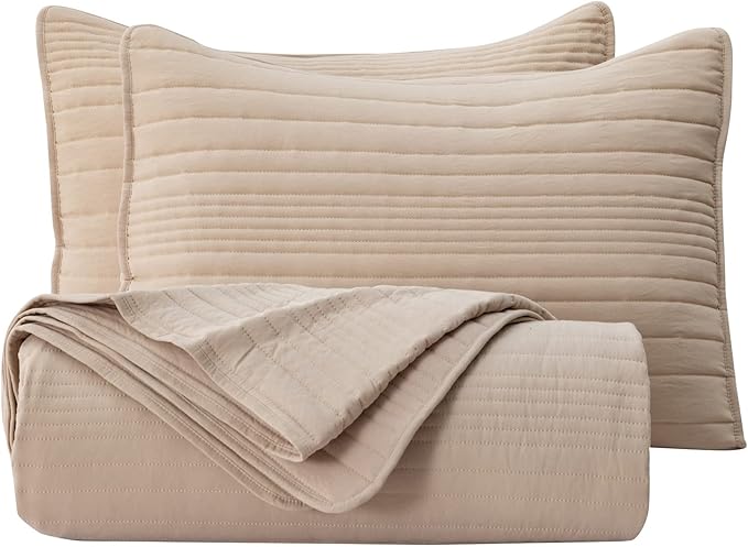 Quilt Set Full Queen Size Taupe | Lightweight Ultra Soft Microfiber Bedspread | 3 Piece Queen Coverlet for All Season | Parker Collection (F/Q, Taupe)