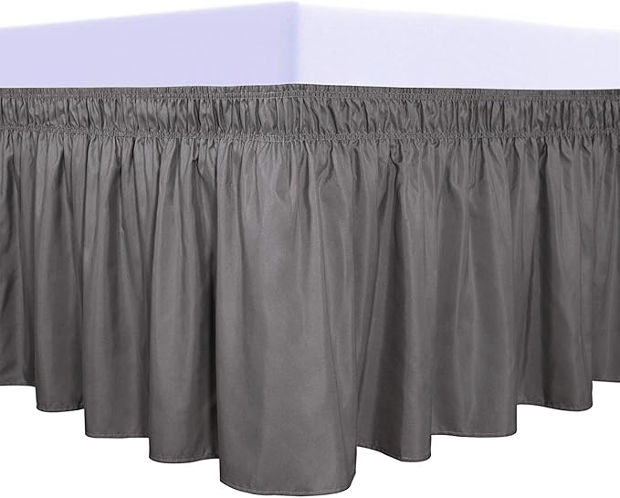 PureFit Wrap Around Ruffled Bed Skirt with Adjustable Elastic Belt - 22 Inch Drop Easy to Put On, Wrinkle Free Bedskirt Dust Ruffles, Bed Frame Cover for Twin,Twin XL and Full Size Beds, Dark Gray