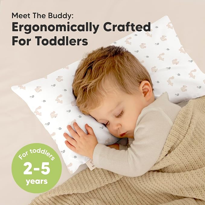 Toddler Pillow with Pillowcase - 10x18 My Little Dreamy Kids Travel Bed Pillows for Sleeping, Organic Cotton Small Pillowcase, Soft & Breathable, Machine Washable, Toddlers 2-5 years old (Nibbles)