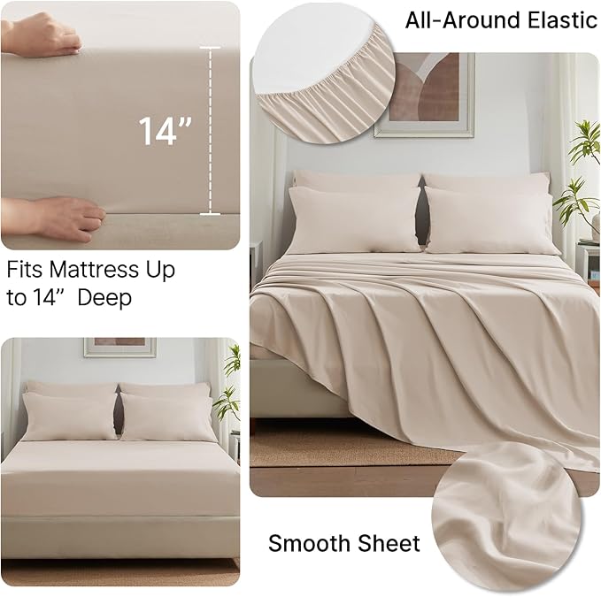 Anluoer Full Size Bed in a Bag 7 Pieces, Beige Bed Comforter Set with Sheets, All Season Bedding Sets with 1 Comforter,2 Pillow Shams,2 Pillowcases, 1 Flat Sheet,1 Fitted Sheet