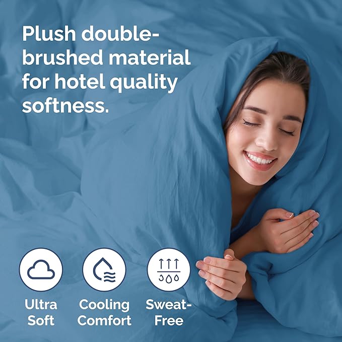 Duvet Cover Full Size - Extra Soft Full Size Duvet Cover - Lightweight, Breathable & Cozy - Easy Care & Fade Free w/ Zipper Closures & Ties - 80" x 90" Inches - (Denim Blue) Comforter Not Included