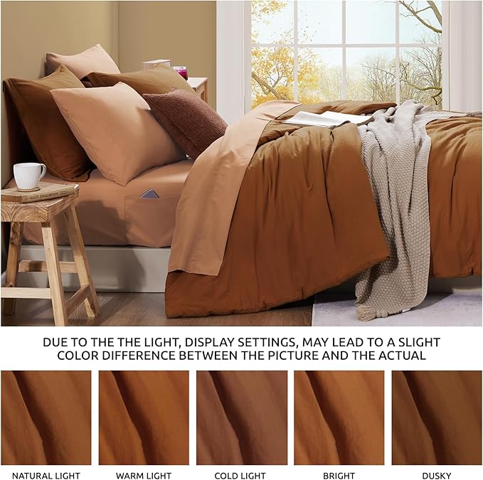 WRENSONGE Terracotta King Comforter Set, 7 Pieces Soft Microfiber King Size Comforter with Fitted Sheet, Flat Sheet 2 Pillow Shams, and 2 Pillowcases- Warm King Bedding Set for All Season