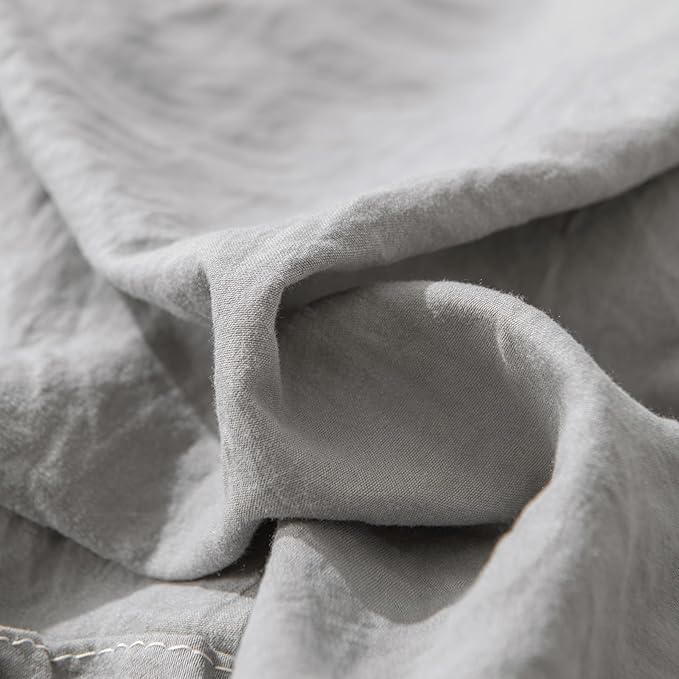 Bedorm Gray Queen Duvet Cover Set Ruffle Bedding Set Pleat Ruffled Shabby Chic Comforter Cover Extra Soft & Easy Care Gray Boho Duvet Cover with Zipper Closure
