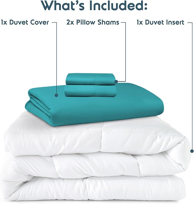 Nestl King Duvet Cover Set with Comforter Insert - Teal 4 Piece 104x90 Duvet Cover & 2 Pillow Shams with White Quilted Down Alternative Comforter, Ultra Soft, All Season