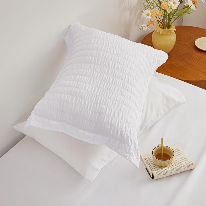 Love's cabin Seersucker White Twin XL Comforter Set, 5-Piece All Season Lightweight Bed in a Bag Bedding Set with Comforter, Flat Sheet, Fitted Sheet, Pillowcase and Sham | Soft, Breathable, Lightweight