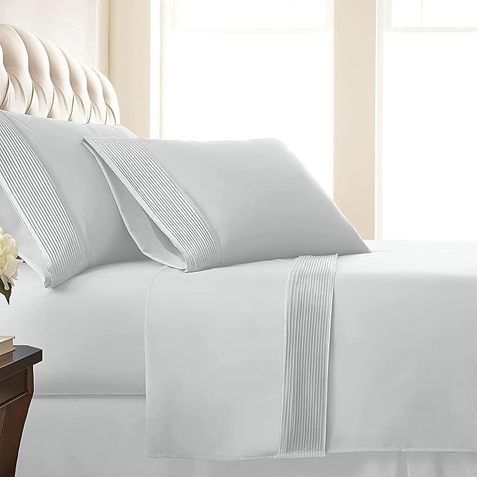 Southshore Fine Living, Inc. Pleated Hem, 4-Piece, 21 Inch Extra Deep Pocket Sheets Full Size Set with Embroidered Decorative Hem, for Thick Mattress, Easy Care Microfiber, Bright White