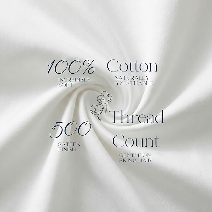 Beckham Hotel Collection 100% Cotton Pillow Cases King Size Set of 2, 500TC, Luxury Sateen Pillowcases, Open End, Breathable, Moisture-Wicking, White