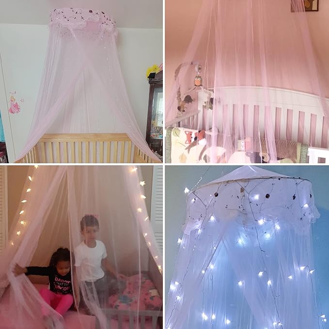 VISATOR Mosquito Net Bed Canopy for Girls,King Canopy Bed Curtains Queen Size from Ceiling,Dome Mosquito Netting Bed Tent Twin Girls Canopy Bed Decor for Baby Crib,Kid Bed and Adult Beds (Pink Dome)