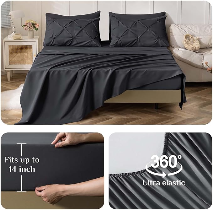 JOLLYVOGUE Twin Comforter Set 5 Pieces - Bed in a Bag Twin for All Season, Pintuck Bedding Comforter Sets with Comforter, Flat Sheet, Fitted Sheet and Pillowcases & Shams, Dark Grey