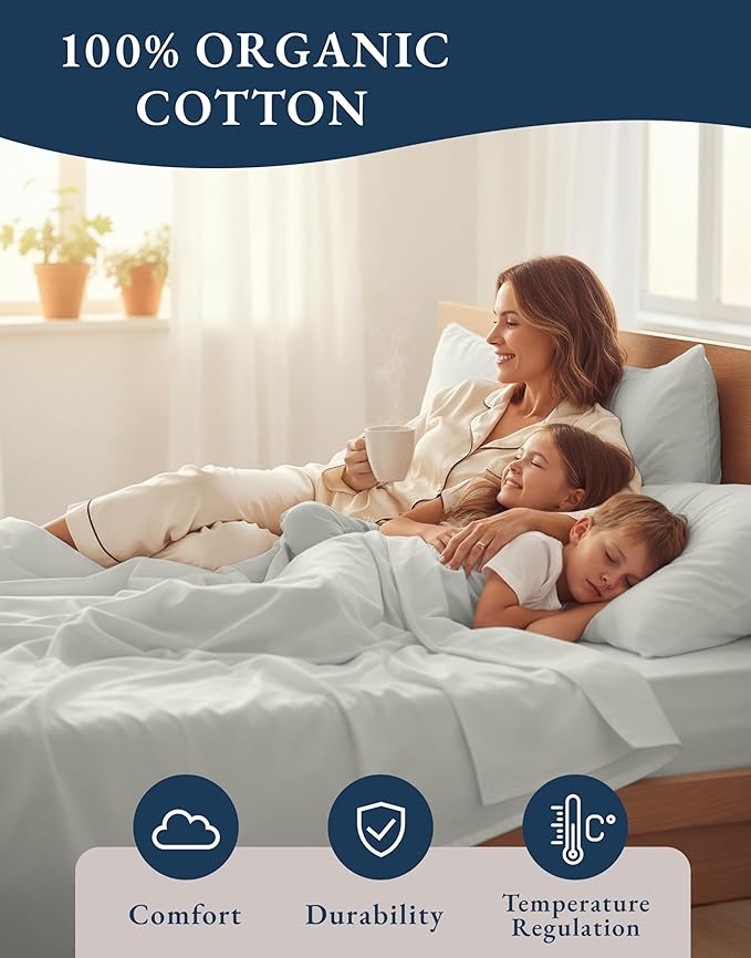 LANE LINEN Twin Bed Sheets, 100% Organic Cotton Sheets Twin Size, 3Pc Twin Bed Sheet, Hotel Quality Bed Sheet Set, Bedding Sheet & Pillowcases, Deep Pockets Upto 15" - Glacier Grey