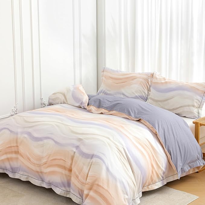 OAITE Duvet Cover Set Queen Size Floral Pattern Ultra Soft 100% Cotton Duvet Cover Sets 3-PC, Breathable Duvet Cover with Zipper Closure & Corner Ties(2 Pillow Shams,1 Duvet Cover)