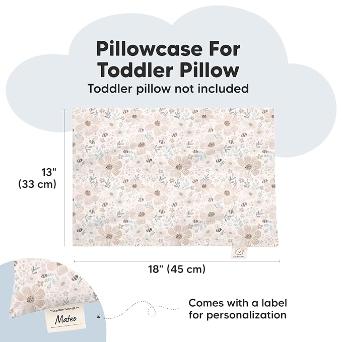 KeaBabies 13 x18 Toddler Pillowcase, Waterproof - Soft Waterproof Toddler Pillow Protector Cover for Kids, Boys, Girls, Durable Machine Washable, Small Travel Pillow Sold Separately (Flora Vale)