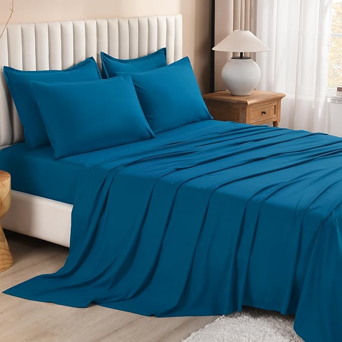 Litanika Comforter California King Size Set Teal - 7 Pieces Bed in a Bag California King Bedding Comforter Sets, Plain Lightweight Bed Set with Comforter, Sheets, Pillowcases & Shams