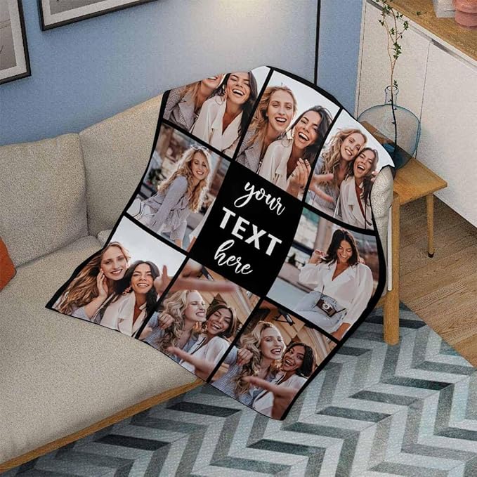Picture Blanket Personalized Photo, 8 Photos Blanket Customize Custom Friendship Blanket Long Distance Friendship Gifts for Besties, Female, Soul Sister, BFF