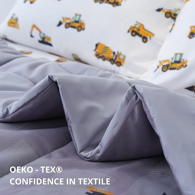 Cokouchyi Full Size Comforter Set for Boys, 5-Piece Bed in a Bag, 3D Construction Bedding Comforter Sheet Set, Ultra Soft and Fluffy, Cartoon Truck Cars