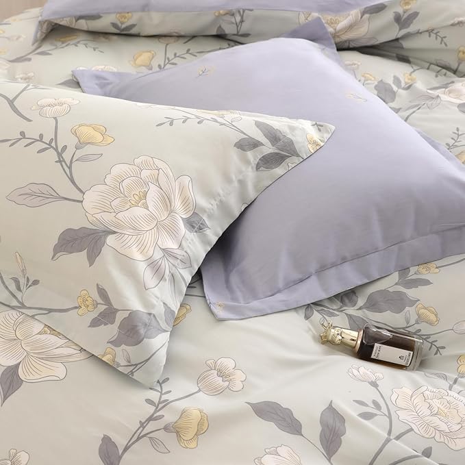 OAITE Duvet Cover King Size - 100% Cotton Comforter Cover Floral Duvet Cover Sets 3-PC, Breathable Duvet Cover with Zipper Closure & Corner Ties