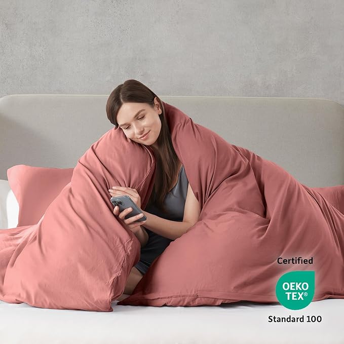 Nestl Pink Clay Duvet Cover Full Size - Soft Prewashed Full Size Duvet Cover Set, 3 Piece, with Zipper Closure, 1 Duvet Cover 80x90 inches and 2 Pillow Shams