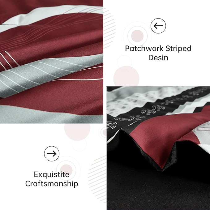 Anibedding Burgundy Comforter Set Queen Size, 8 Pieces Striped Bed in a Bag, Patchwork Comforter with Sheets Set Soft Microfiber Boho Bedding Sets(90"×90")