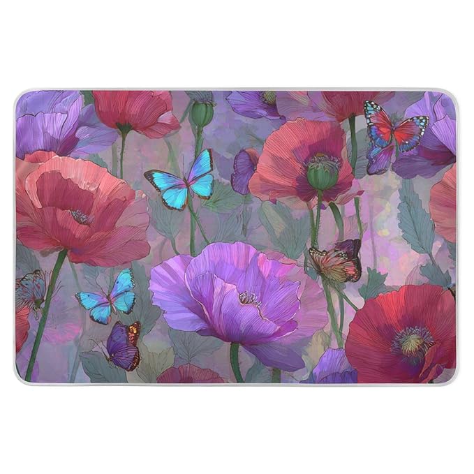 Waterproof Bed Pad Reusable Changing Pad Toddler Mattress Protector Large Pee Pad Baby Diaper Pad Soft Washable Liner Purple Red Poppy Butterfly
