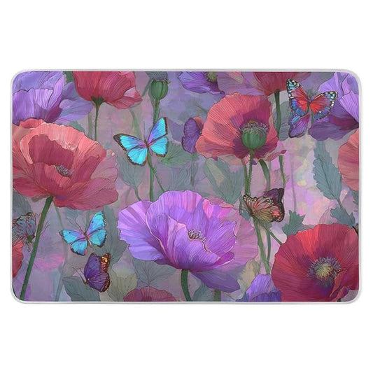 Waterproof Bed Pad Reusable Changing Pad Toddler Mattress Protector Large Pee Pad Baby Diaper Pad Soft Washable Liner Purple Red Poppy Butterfly