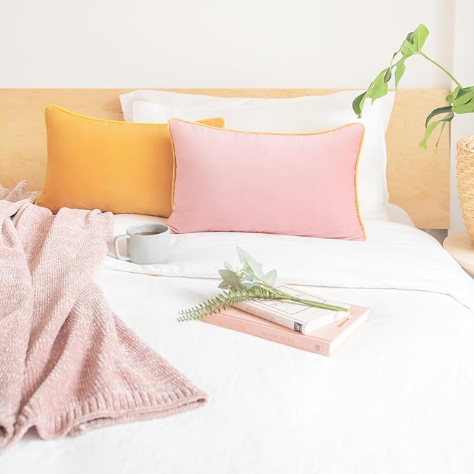 MONDAY MOOSE Decorative Throw Pillow Covers Cushion Cases, Set of 2 Soft Velvet Modern Double-Sided Designs, Mix and Match for Home Decor, Pillow Inserts Not Included (12x20 inch, Yellow/Pink)