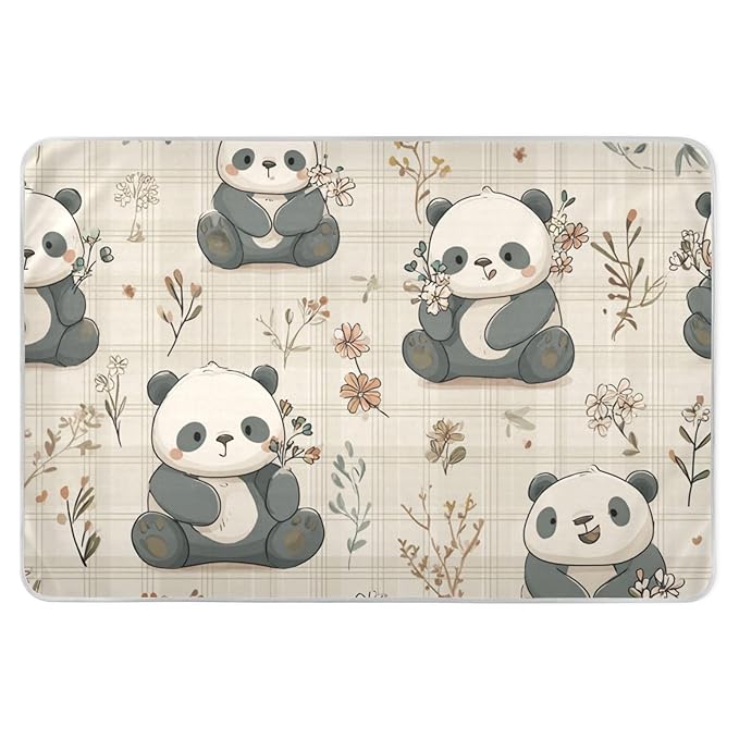 Waterproof Bed Pad Reusable Changing Pad Toddler Mattress Protector Large Pee Pad Baby Diaper Pad Soft Washable Liner Beige Plaid Panda Flower