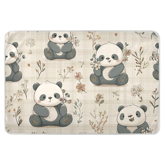 Waterproof Bed Pad Reusable Changing Pad Toddler Mattress Protector Large Pee Pad Baby Diaper Pad Soft Washable Liner Beige Plaid Panda Flower