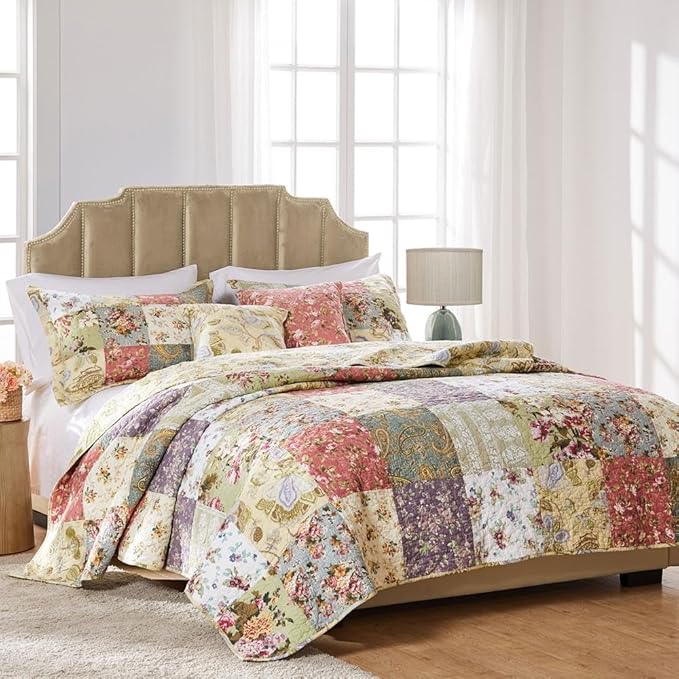 Greenland Home Blooming Prairie Cotton Patchwork Quilt Set, 4-Piece Twin, Multicolor