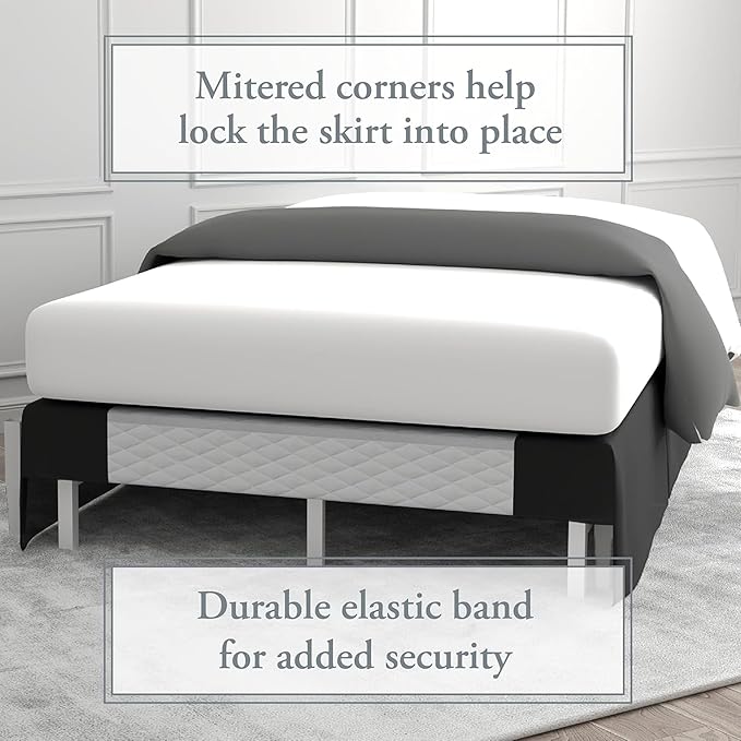 Bed Maker’s Never Lift Your Mattress Bed Skirt, Designed for Box Spring Beds, Split Corners, 14 Inch Drop Length, Queen, Black