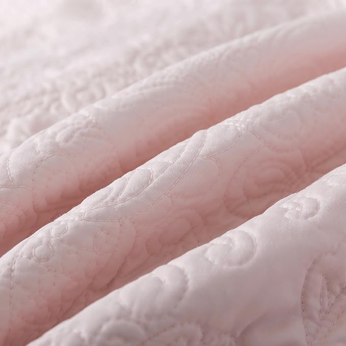 HoneiLife Queen Size Quilt Sets - 3 Piece Queen Quilt Bedding Set Microfiber Quilt Set Lightweight Bedspreads Reversible Coverlets Retro Bed Cover Floral Bedding Set All Season Quilts-Light Pink