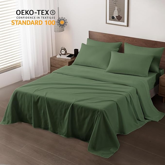 Maple&Stone Twin Flat Sheet 6 Pack,Premium Soft & Breathable,Brushed Microfiber Fabric,Anti-Shrinkage & Non-Fading,Bulk Flat Sheets Only Twin Size (Olive Green)