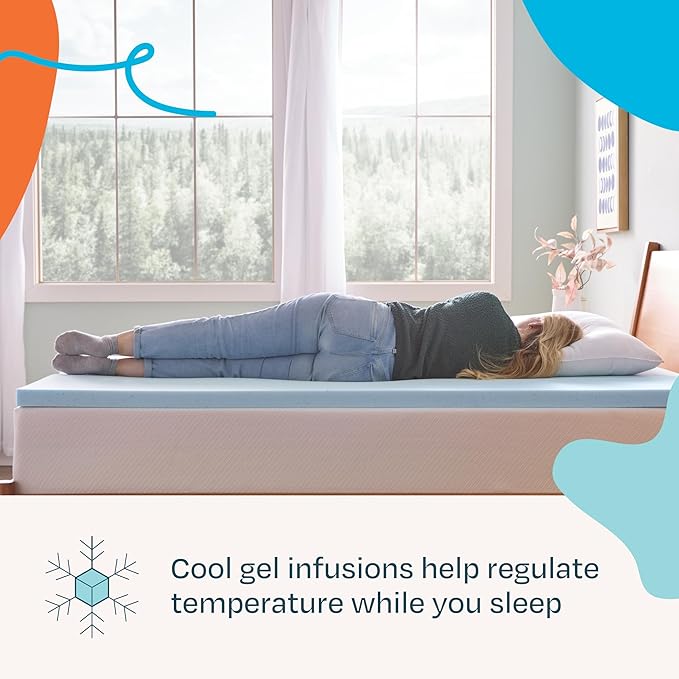 Linenspa Memory Foam Mattress Topper, Small Twin Size - 2 Inch Gel Infused Memory Foam - Plush Feel - Cooling and Pressure Relieving - CertiPUR Certified