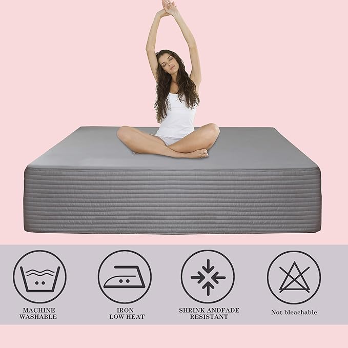 Full Bed Skirt-Box Spring Cover with 14 Inch Tailored Drop,Wrinkle and Fade Resistant Hotel Wrap Around Bed Skirts,Bed Frame Cover (Horizontal Stripe Gray, Full)