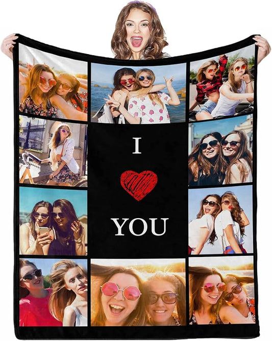Picture Blankets Customized, 10 Photos Personalized Blanket Personalized Friends Blankets Custom Best Friend Birthday Gifts for Women Sister Girls, 8 Sizes