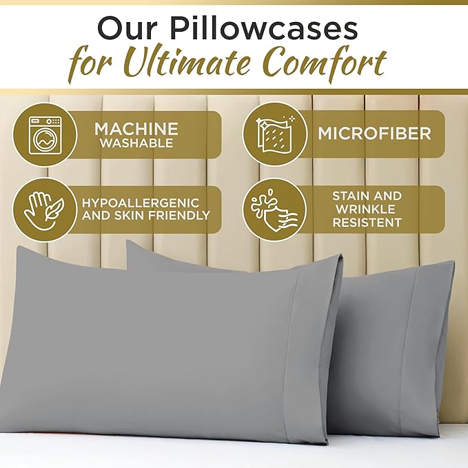 Twin Sheet Set - 1800 Ultra-Soft Microfiber Twin Bed Sheets - Double Brushed - Deep Pockets - Easy Fit – Wrinkle Free - Soft & Comfy 3 Piece Set - Bedding Sheets & Pillowcases (Medium Grey)