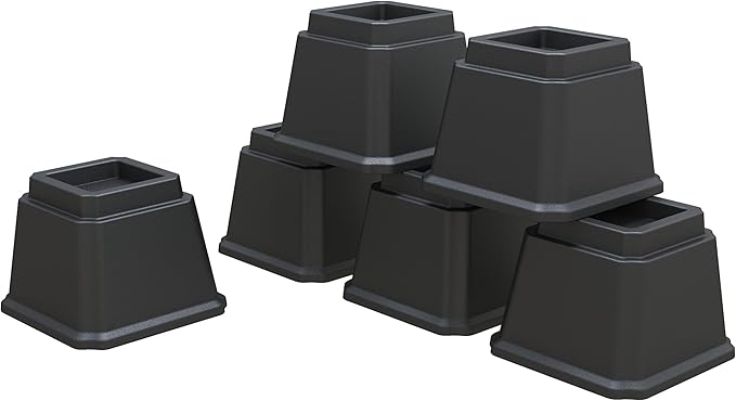 Bed Risers 4 Inch Heavy Duty Bed Elevators, Set of 6 Lifts Up 3,000 lbs Furniture Riser for Sofa and Table, Black
