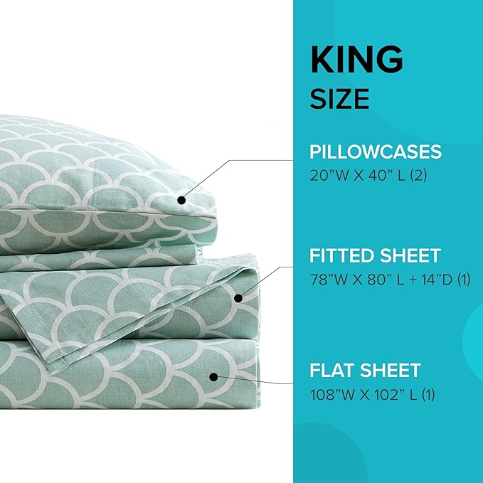 Comfort Spaces 100% Cotton Sheet Set Breathable, Lightweight, Soft with 14" Elastic Pocket Fits up to 16" Mattress, All Season Cozy Bedding, Matching Pillow Case, King Scales 4 Piece