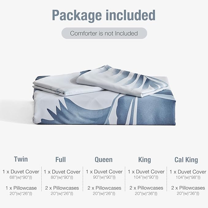 Lekesky Queen Duvet Cover Set, Tropical Blue Palm Pattern Duvet Cover Queen Size, 3 Pieces White Bedding Sets with Zipper, Ultra Soft Microfiber Reversible Floral Queen Size Comforter Cover