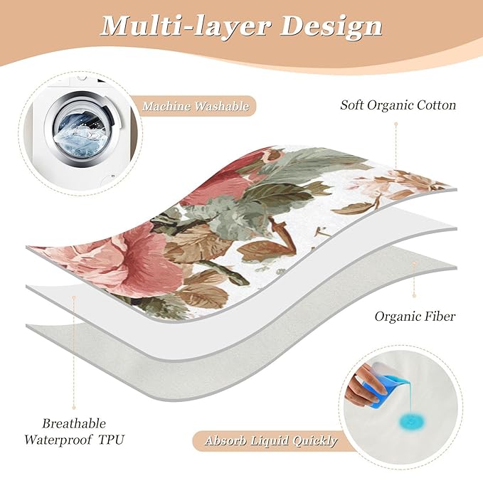 Waterproof Bed Pad Reusable Changing Pad Toddler Mattress Protector Large Pee Pad Baby Diaper Pad Soft Washable Liner Valentine Clockwork Rose Pink
