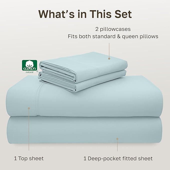 California Design Den - Luxury Full Size Sheet Set - 100% Cotton, 600 Thread Count Deep Pocket Full Size Bed Sheets, Hotel-Quality Cooling Sheets with Sateen Weave - Seafoam