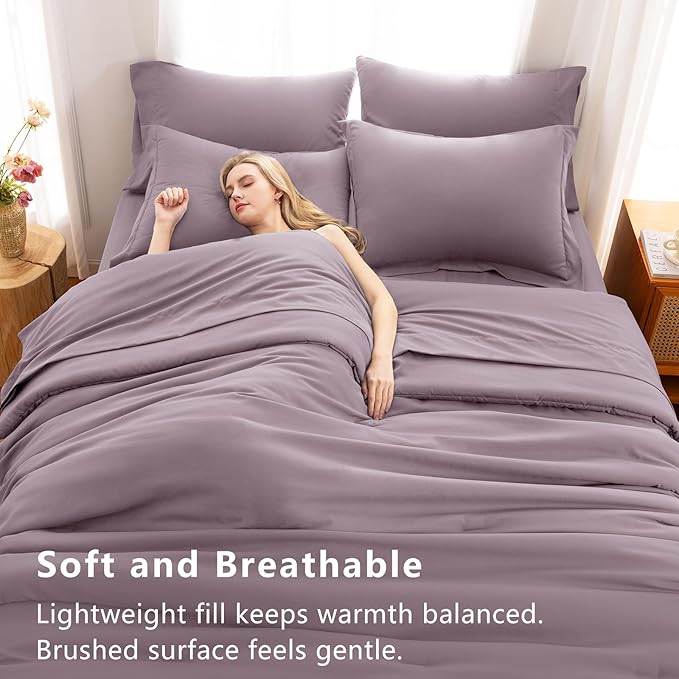CozyLux Full Size Comforter Set Dusty Purple, 7 Pieces Bed in a Bag Full Comforter Set with Sheets, Bedding Set with Down Alternative Comforter, Fitted Sheet, Flat Sheet, Pillow Shams and Pillowcases