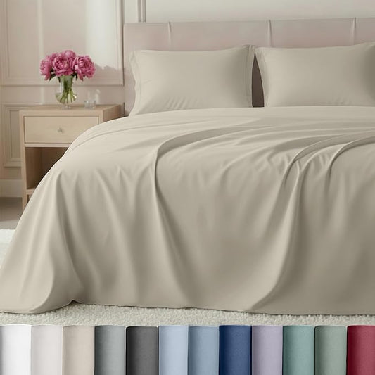 California Design Den Cal King Sheet Set Cotton - Luxury 800 Thread Count, 100% Cotton Sateen - California King Sheets Deep Pockets Bedding Set - Beige