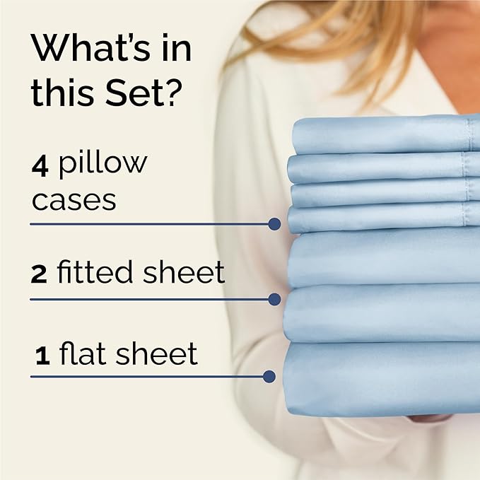 Split King 7 Piece Sheet Set - Comfy Breathable & Cooling - Soft Hotel Luxury Bedding Set with 8-16 Inch Deep Pockets - 1 Flat & 2 Fitted Sheet & 4 Pillowcases - Wrinkle Free & Easy Care - Sky Blue