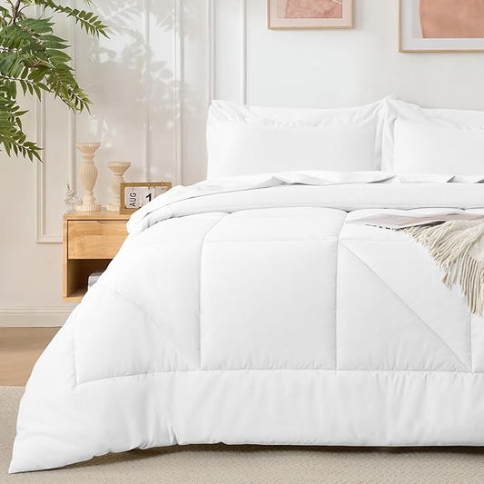 7 Pieces White Comforter Queen Set- Utral Soft Microfiber Bedding Set, Thick Duvet Insert Bed in a Bag Without Rustling Noise for All Season, 88"x88"